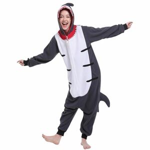 Shark Onesie Pajamas Adult Grey Red Costume Sleepwear Size Large NIP
